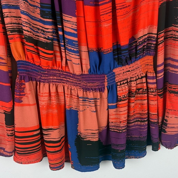 Black Rainn Casual Multicolor Abstract Pleated Front & Back Blouse Size Medium - Picture 6 of 11